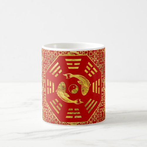 Luxury  Red on gold Pair of Koi Fish in Bagua Coffee Mug