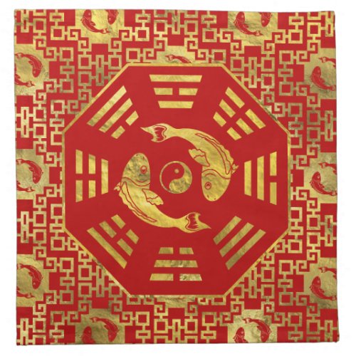 Luxury  Red on gold Pair of Koi Fish in Bagua Napkin