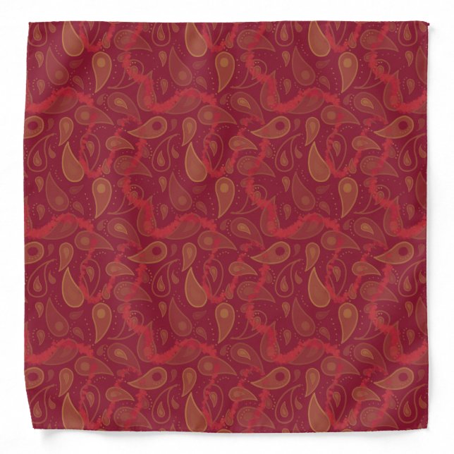 Luxury Red Orange Brown Paisley Abstract Magic Bandana (Front)