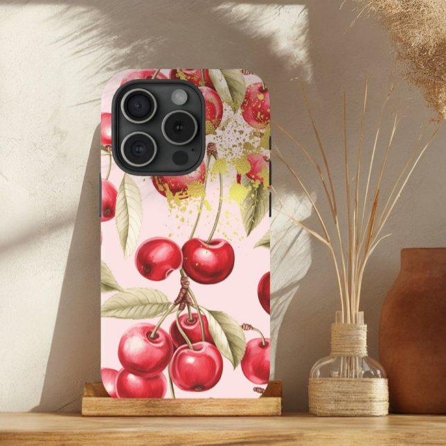 Luxury Red,  Pink and Gold Cherry Fruit Trellis  Case-Mate iPhone Case (Creator Uploaded)