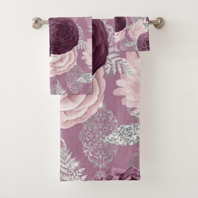 LUXURY RED PINK FLORAL HAMPTON TOWEL SET (Insitu)