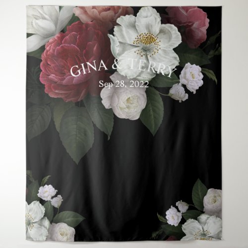 Luxury Red Pink White Flowers Floral  Wedding Tapestry
