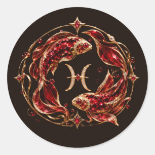 Luxury Red Pisces Zodiac Classic Round Sticker