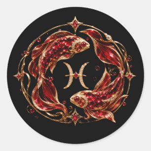 Luxury Red Pisces Zodiac Classic Round Sticker