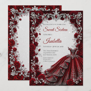 Luxury Red Princess Sweet Sixteen Invitation