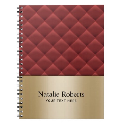 Luxury Red Quilted Diamond Pattern Modern Gold Notebook