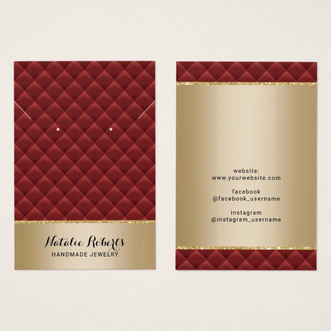 Luxury Red Quilted Gold Jewelry Earring Display (Front & Back)