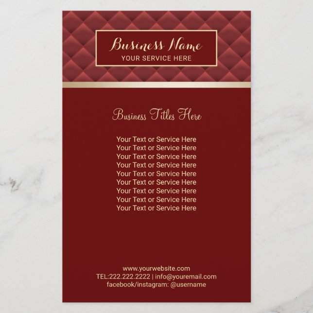 Luxury Red Quilted Modern Gold Beauty Salon Spa Flyer (Front)