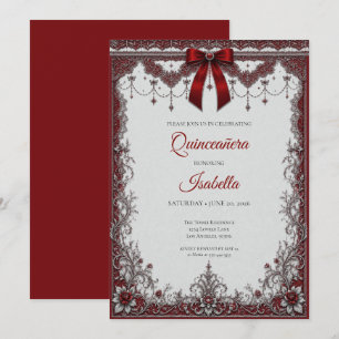 Luxury Red Silver Bow Quinceañera Invitation