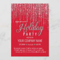 Luxury Red Silver Glitter Fringe Corporate Holiday Invitation