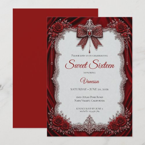 Luxury Red Silver Princess Sweet 16 Invitation