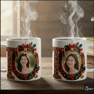 Luxury Red Velvet Gold Christmas Letter T Coffee Mug