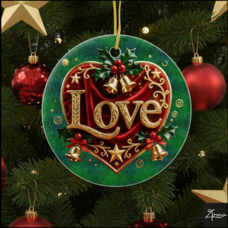 Luxury Red Velvet Gold Christmas (love) Ceramic Ornament