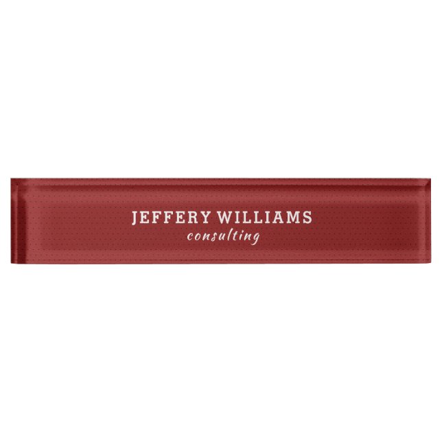 Luxury red vintage leather desk name plate (Front)