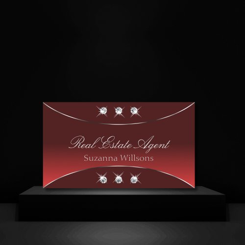 Luxury Red with Silver Decor and Sparkly Diamonds Business Card