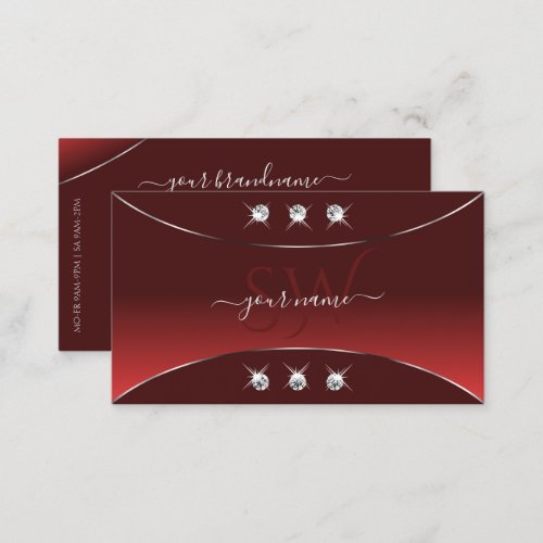 Luxury Red with Silver Decor Diamonds and Monogram Business Card