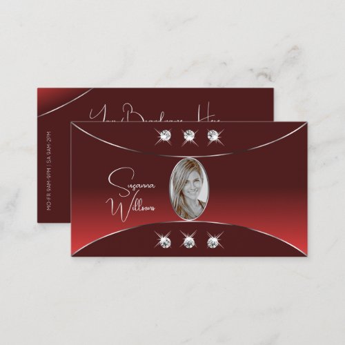 Luxury Red with Silver Decor Diamonds and Photo Business Card