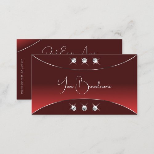 Luxury Red with Silver Decor Sparkling Diamonds Business Card