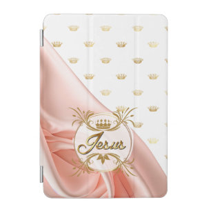 Luxury Religious Pink Satin Gold Crown Grid Jesus iPad Mini Cover