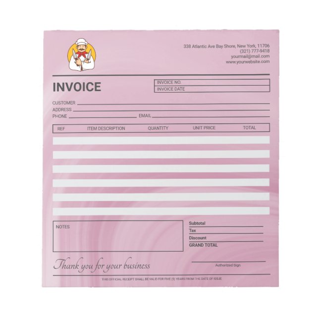 Luxury Restaurant Invoice / Receipt  Notepad (Front)
