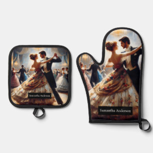 Luxury Retro Kitchen: Couple Dancing Pot Holders Oven Mitt & Pot Holder Set