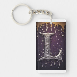 Luxury Rhinestone L Letter With Diamonds, Pearls Keychain