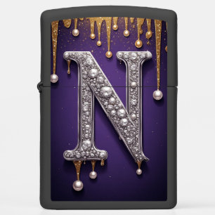 Luxury Rhinestone N Letter With Diamonds, Pearls Zippo Lighter