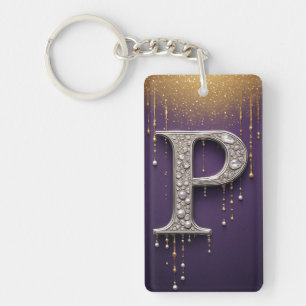 Luxury Rhinestone P Letter With Diamonds, Pearls A Keychain