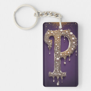 Luxury Rhinestone P Letter With Diamonds, Pearls  Keychain