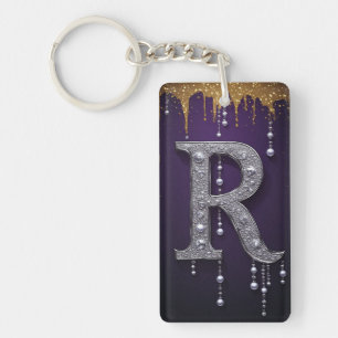 Luxury Rhinestone R Letter With Diamonds, Pearls A Keychain