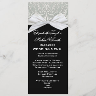 Luxury Ribbon Silver/Black Damask Wedding Menu