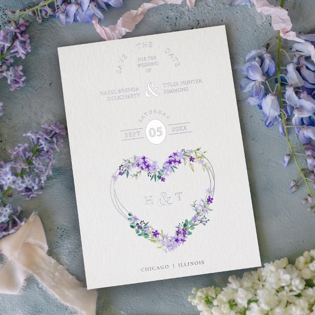 Luxury Romantic Botanical Floral Lavender Heart Foil Invitation (Creator Uploaded)