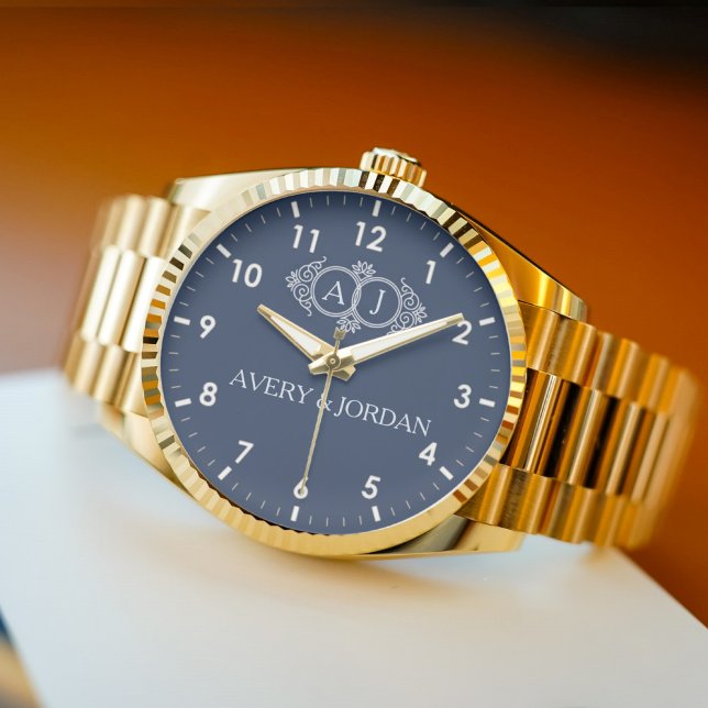 Luxury romantic couple name monogram wristwatch (Creator Uploaded)