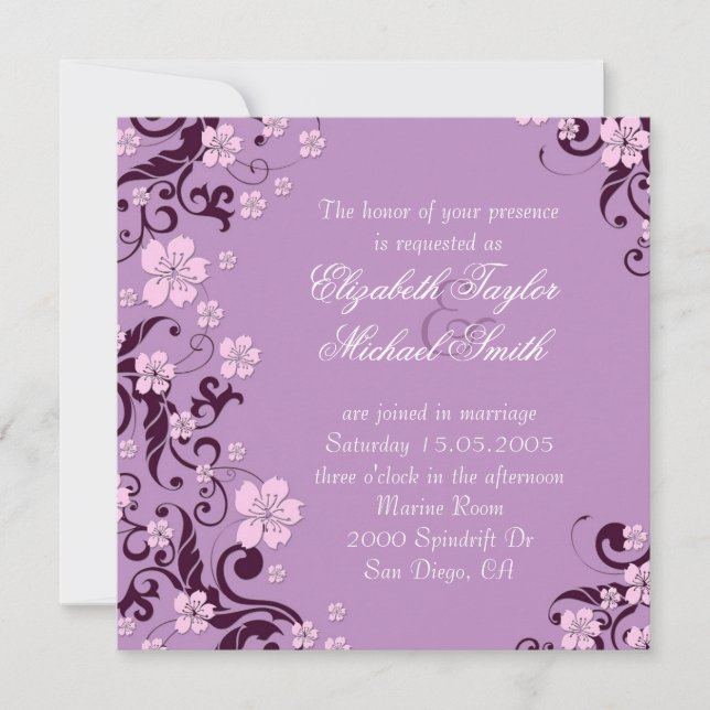 Luxury Romantic Floral Lavender Wedding Invite (Front)