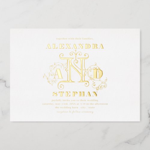Luxury Romantic Flourish Calligraphy Wedding Gold Foil Invitation