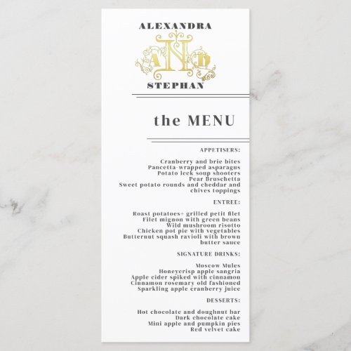 Luxury Romantic Flourish Calligraphy Wedding Gold Menu