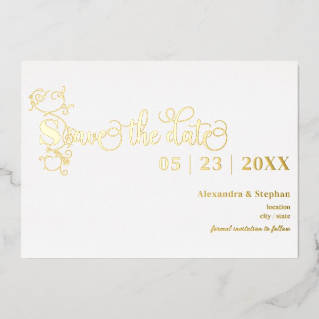 Luxury Romantic Flourish Wedding Save The Date Foil Invitation (Front)