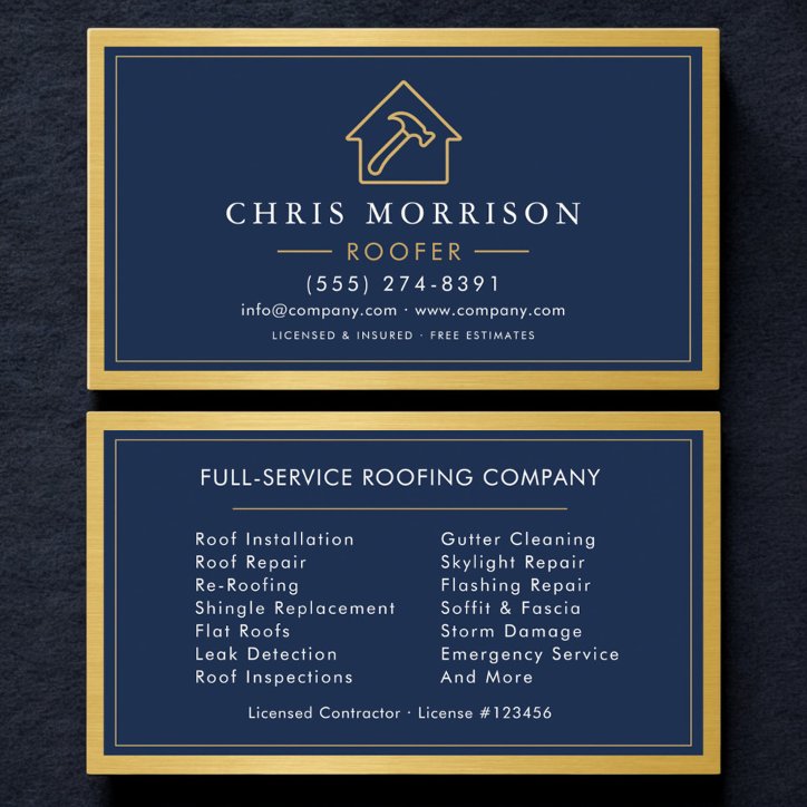 Luxury Roofing Service Roofer Gold Business Card