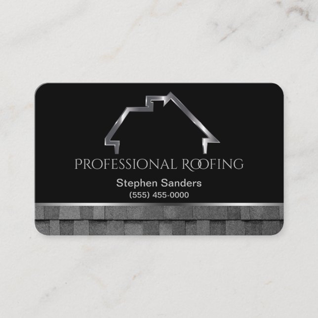 Luxury Roofing Shingles Construction Silver Black Business Card (Front)