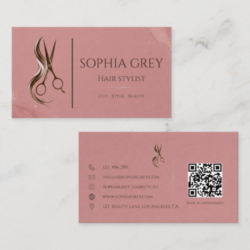Luxury Rose And Brown Hair Stylist Business Card