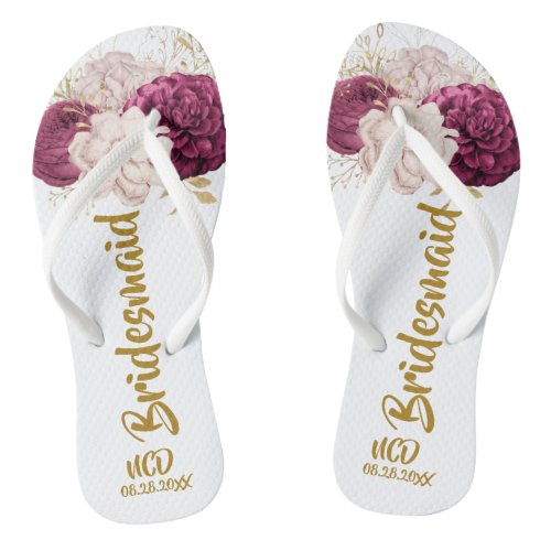 Luxury Rose Blush Pink Gold Peony Bridesmaid Favor Flip Flops