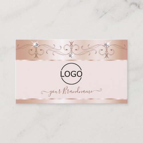 Luxury Rose Coral Ornate Sparkle Diamonds Add Logo Business Card