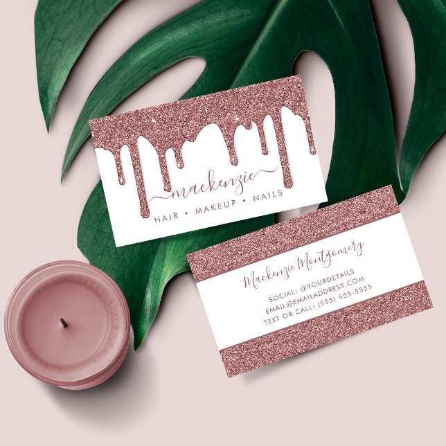 Luxury Rose Dripping Sparkle Business Card (Luxury Rose Gold Sparkle Glitter Drips Business Card)