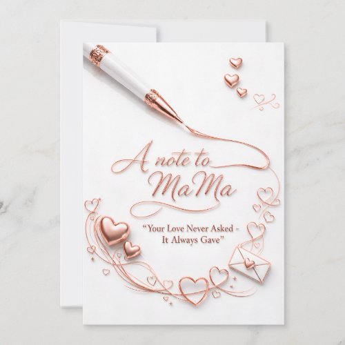 Luxury Rose Gold “A Note to Mama” Heart Postcard