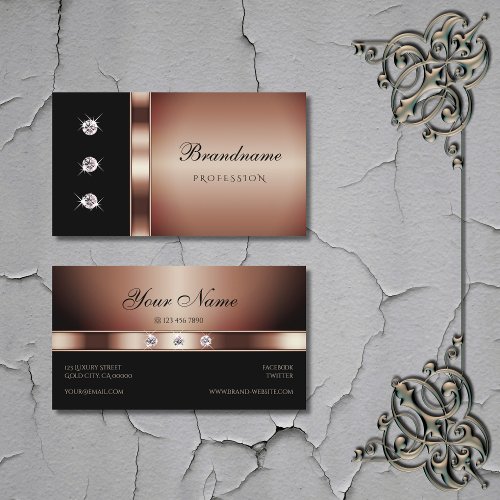 Luxury Rose Gold and Black with Shimmery Diamonds Business Card