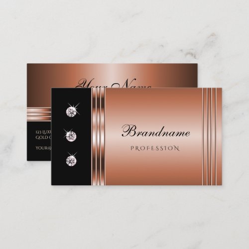 Luxury Rose Gold and Black with Sparkling Diamonds Business Card