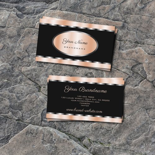 Luxury Rose Gold and Silver Effect on Black Business Card