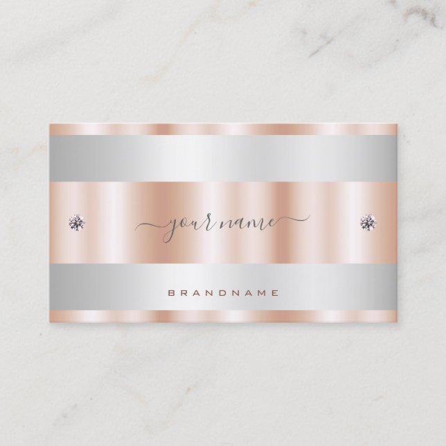 Luxury Rose Gold and Silver with Diamond Graphics Business Card (Front)