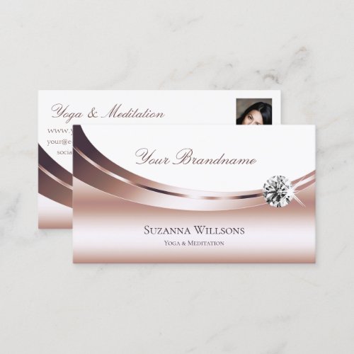 Luxury Rose Gold and White with Photo Luxe Diamond Business Card