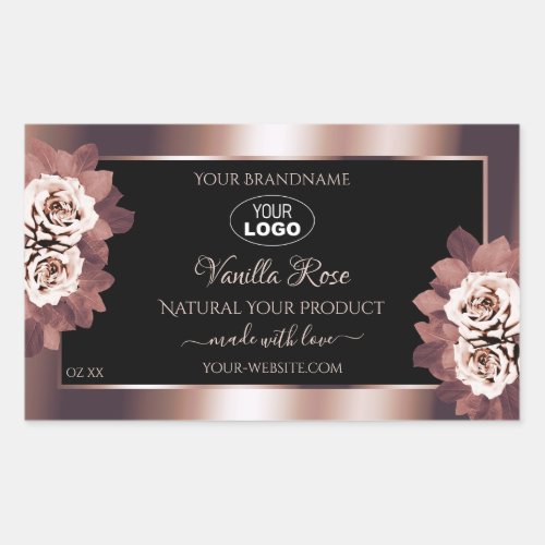 Luxury Rose Gold Black Floral Product Labels Logo